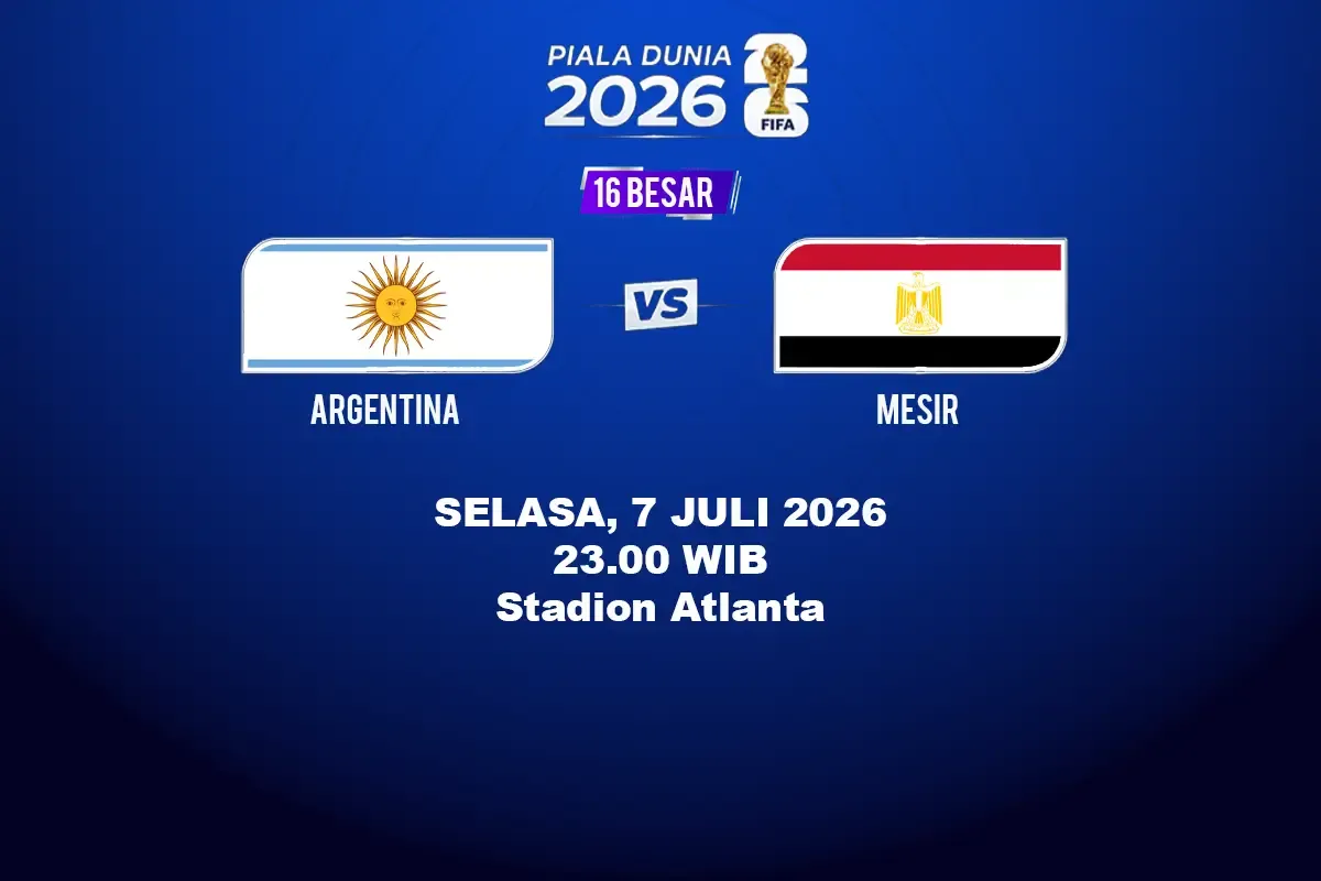 Argentina vs Mesir tersaji pada babak 16 besar Piala Dunia 2026. Simak prediksi pertandingan, duel Messi vs Salah, susunan pemain, dan rekor kedua tim.