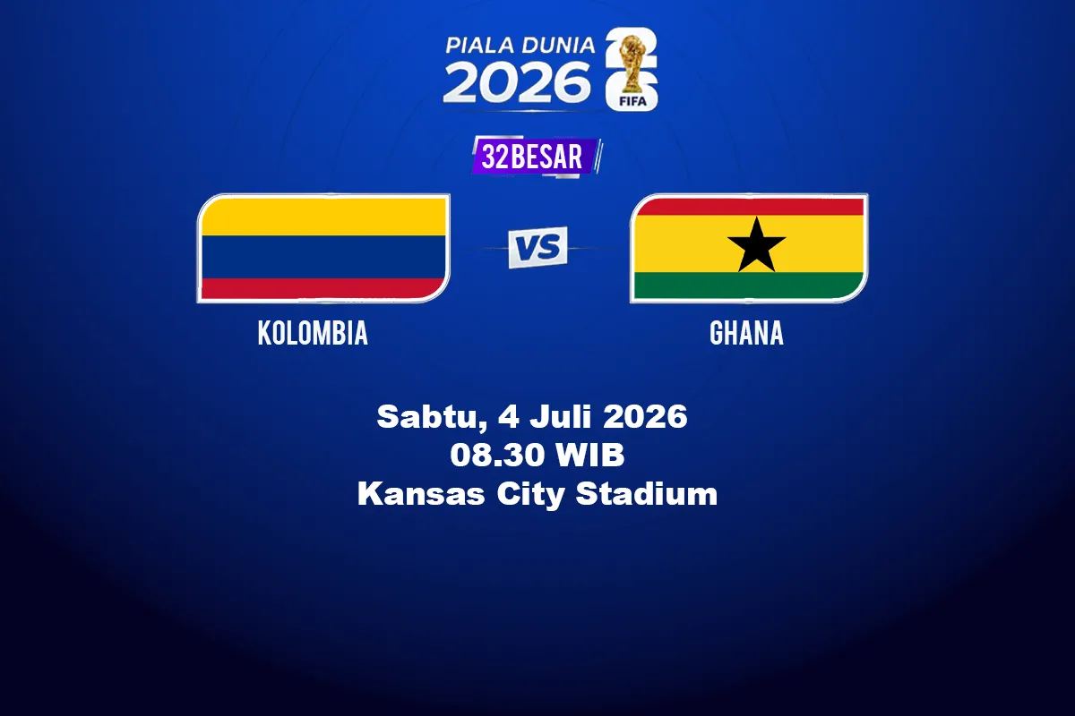 Kolombia vs Ghana berlangsung pada babak 32 besar Piala Dunia 2026. Simak jadwal, kondisi skuad, rekor kedua tim, dan perkiraan susunan pemain jelang laga.